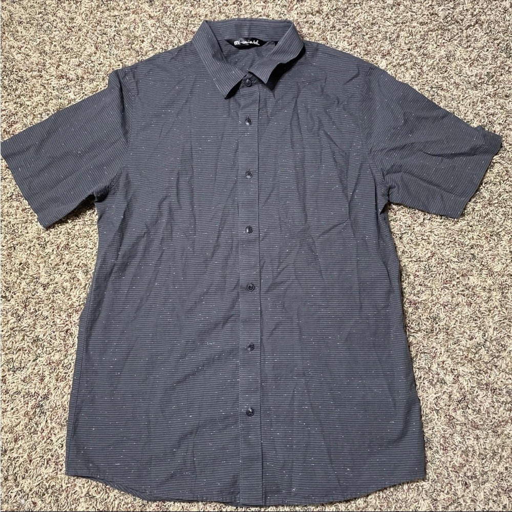 Travis Mathew Men's Medium Gray Short Sleeve Striped Speckled Button Front Shirt